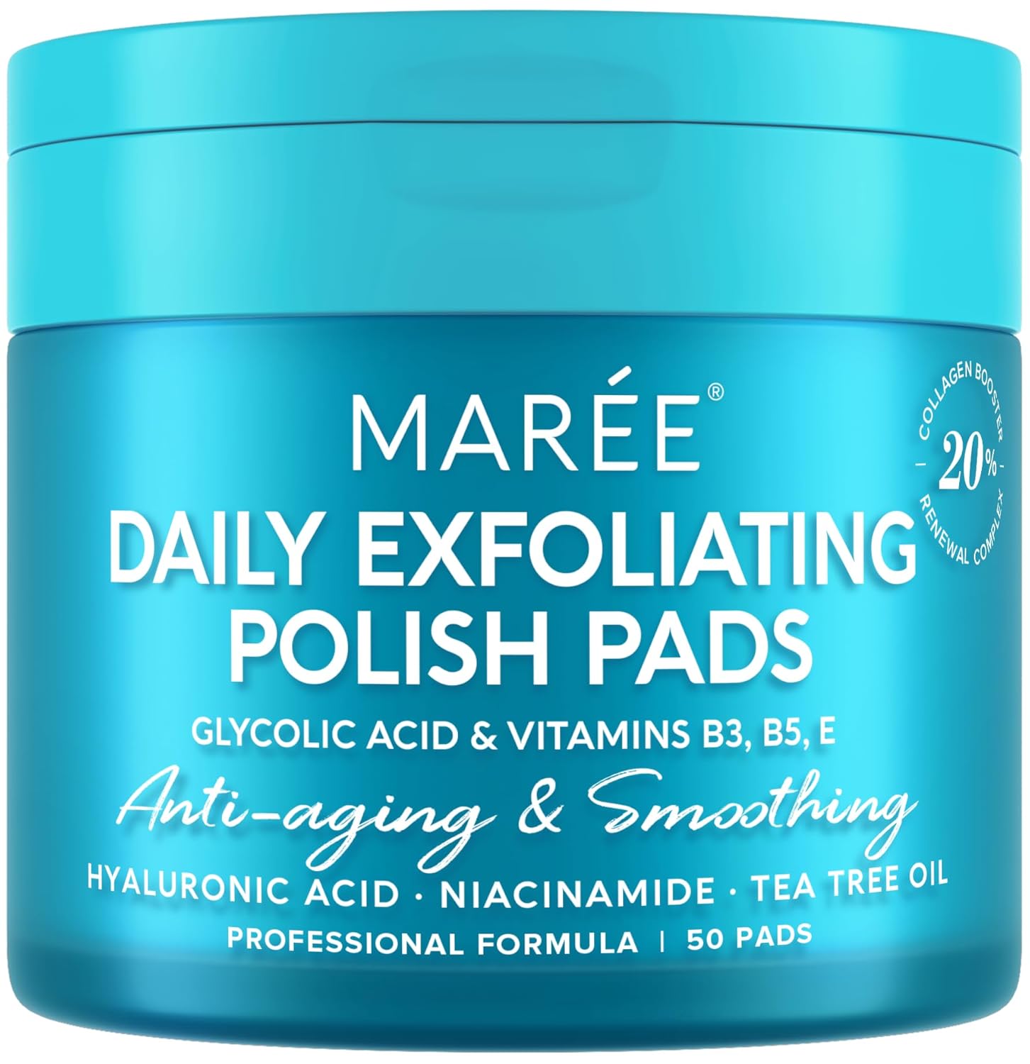 MAREE Glycolic Acid Polishes – Toner Pads for Face Cleansing – Tea Tree Oil, Salicylic Acid & Vitamins E, B3, B5 – Facial Peel & Radiance Deep Cleaning Effect – 50 Count