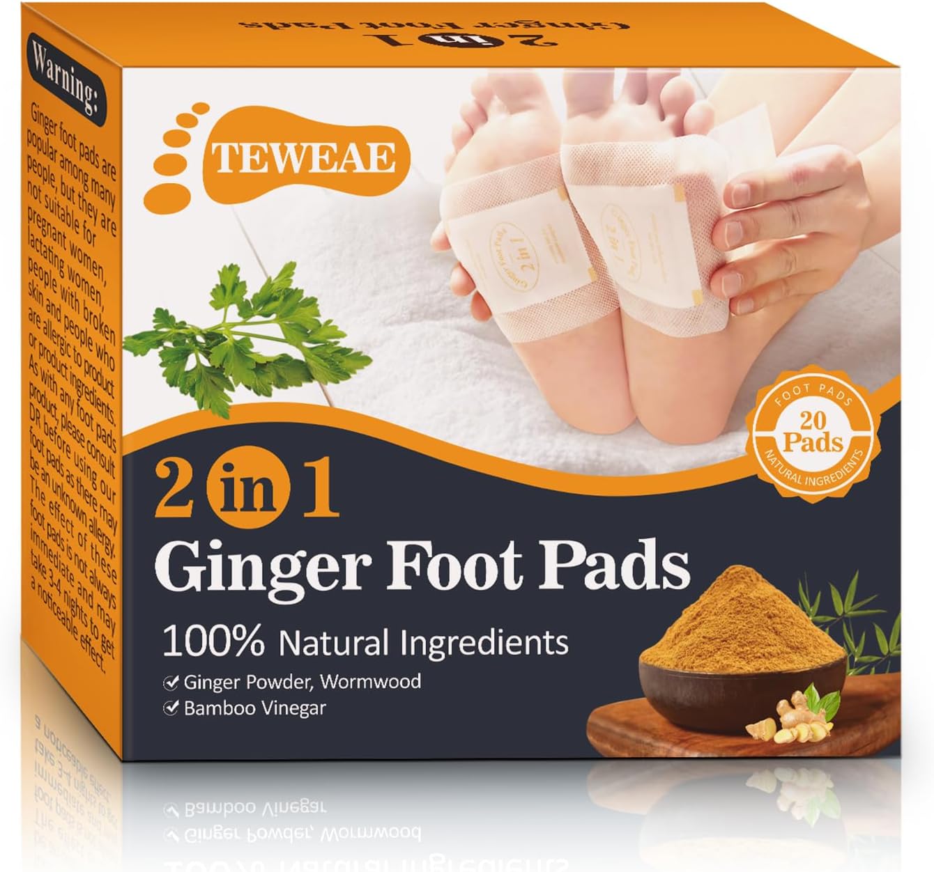 2 in 1 Foot Pads, 20 Pads Tear and Use Pure Ginger Bamboo Wormwood Foot Pads, Bigger Adhesive ”Stay in Place” Goodnight Pads